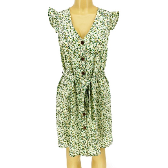 Monteau Dresses & Skirts - Monteau Floral Ruffle Sleeve Tie Waist Dress L